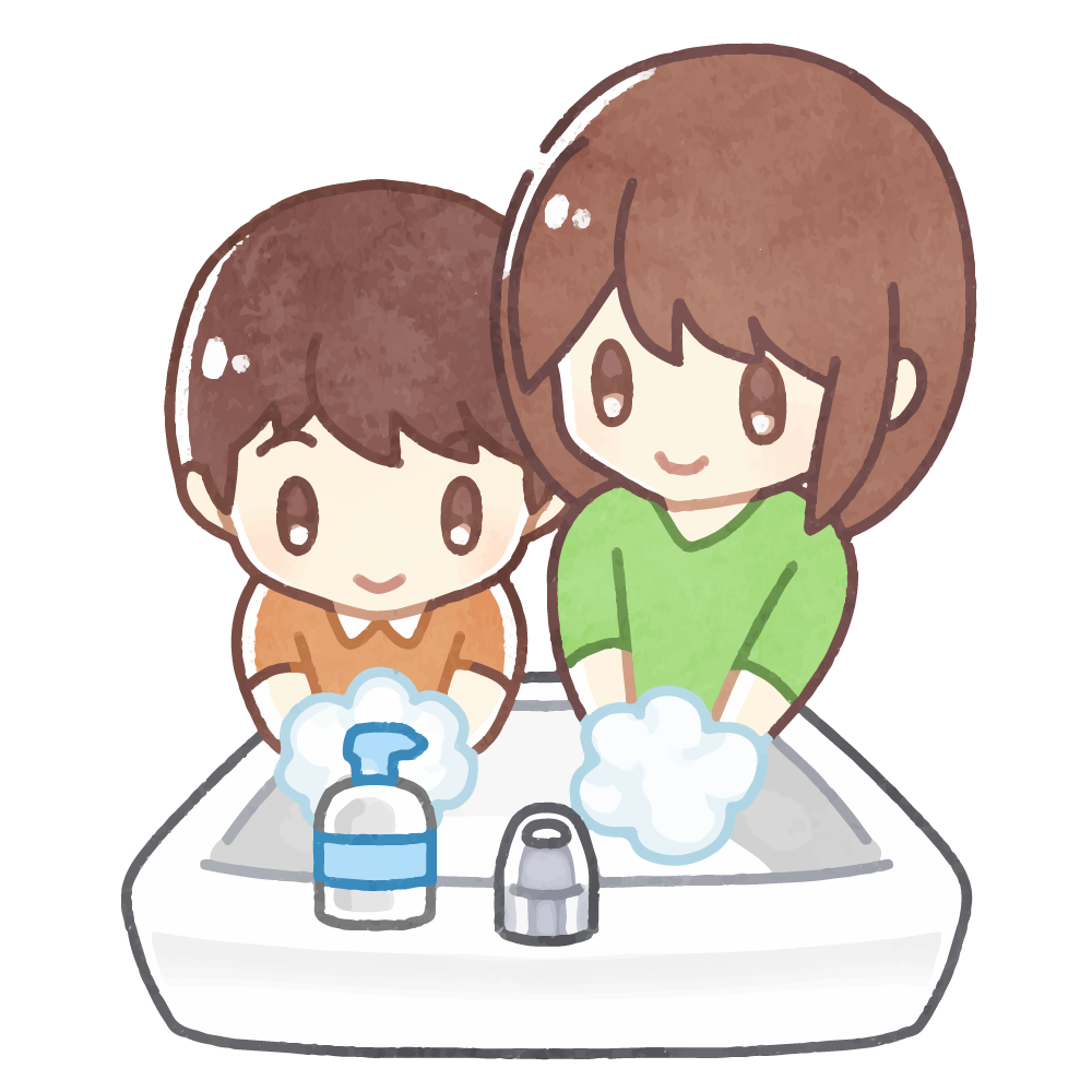 手を洗う親子のイラスト素材 手描きのフリーイラスト素材 かわピク