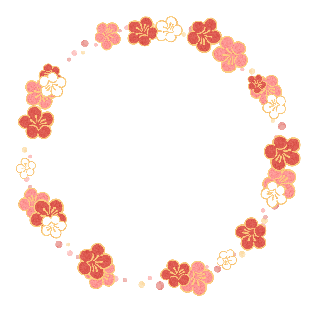 梅の花 円形フレームのイラスト素材 手描きのフリーイラスト素材 かわピク