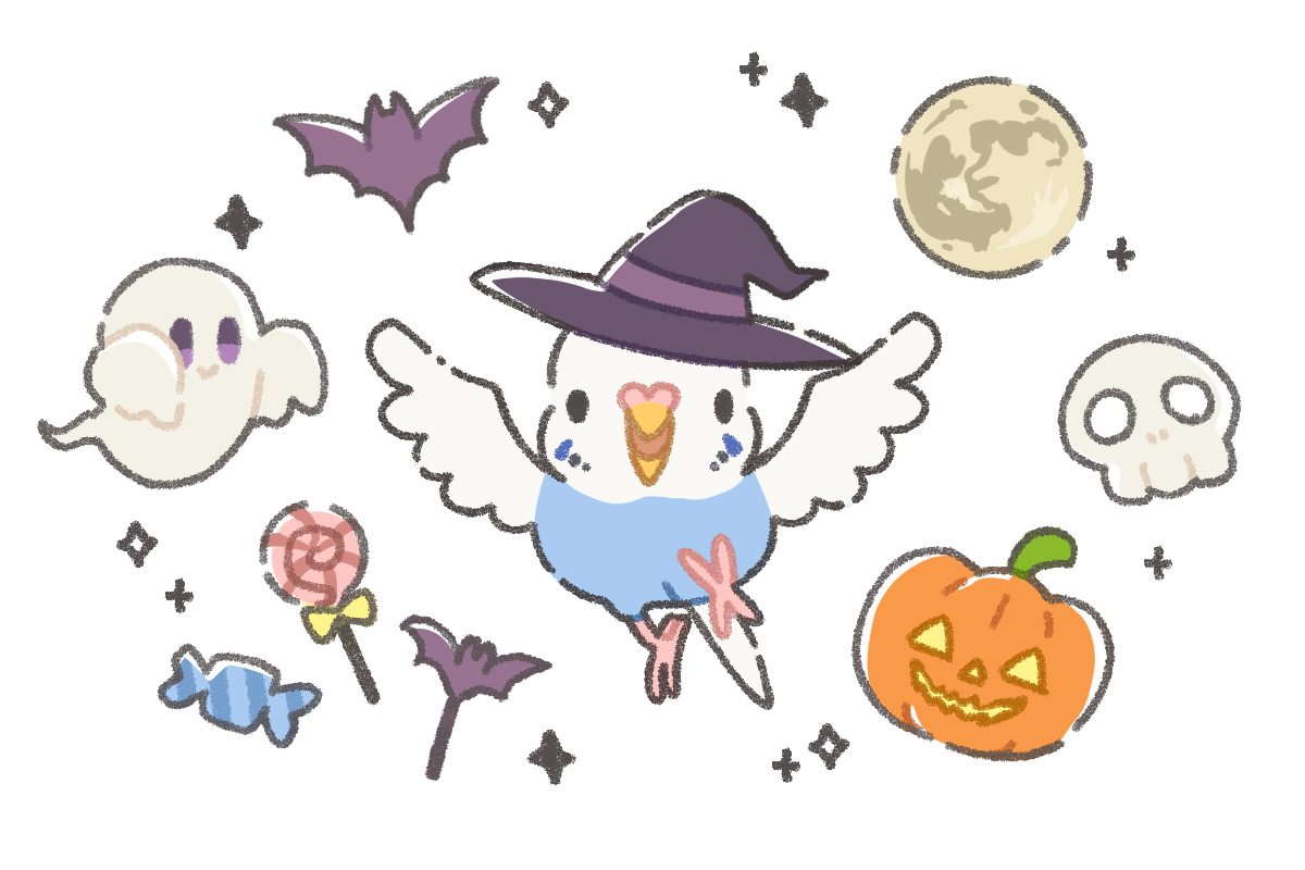 ハロウィンセキセイインコ イラスト素材 手描きのフリーイラスト素材 かわピク