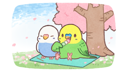 お花見・お団子食べるインコ【イラスト素材】